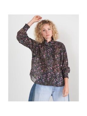 Isabel Marant Étoile Pamias blouse Floral Print Cotton Blouse Black Top 34 US XS